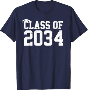 Class Of 2034 Grow With Me Graduation First Day Of School T-Shirt - T-Shirt | Navy