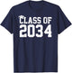 Class Of 2034 Grow With Me Graduation First Day Of School T-Shirt - T-Shirt | Navy