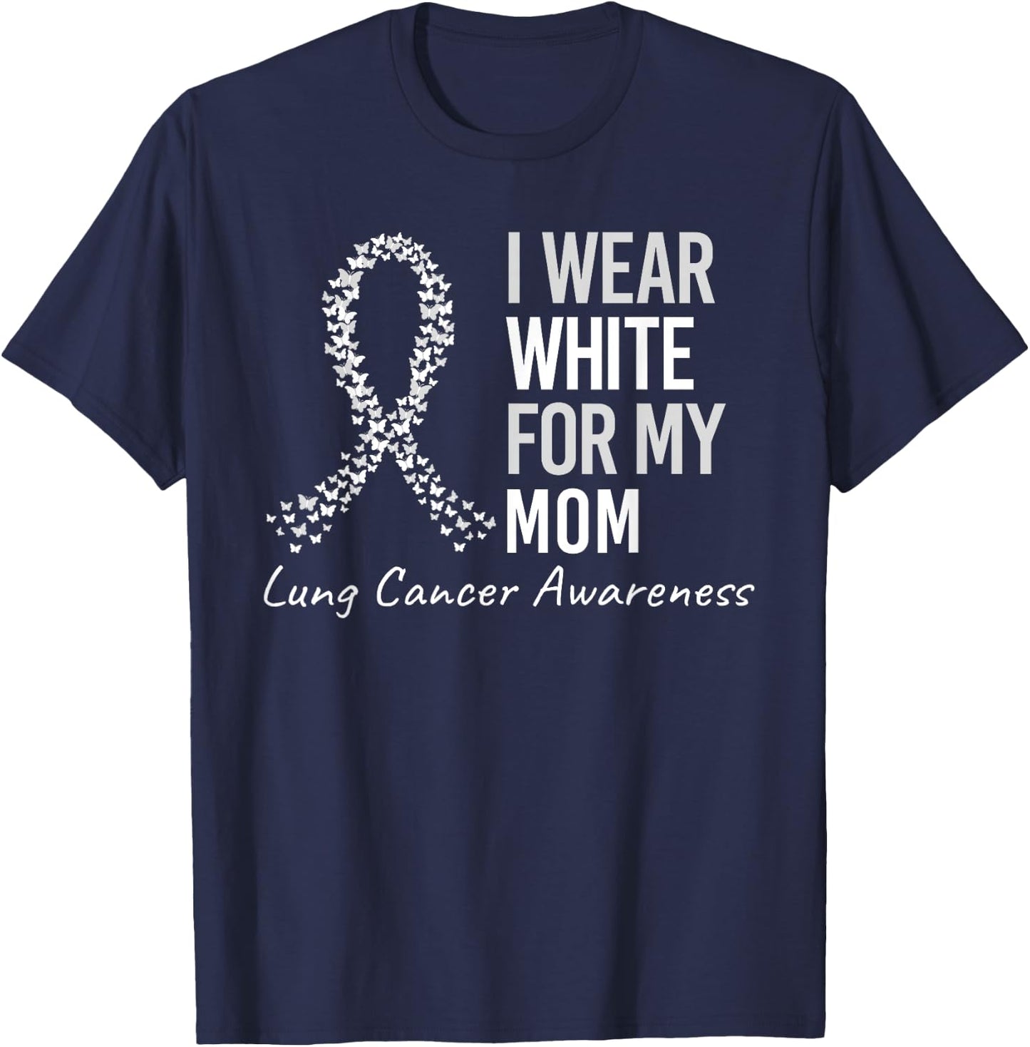 I Wear White For My Aunt Lung Cancer Awareness White Ribbon T-Shirt - T-Shirt | Navy