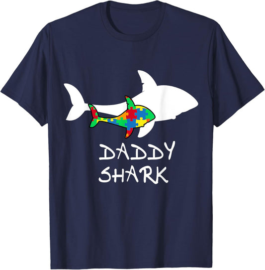 Daddy Shark Puzzle Piece Inspirational Autism Awareness Gift T-Shirt - T-Shirt | Navy