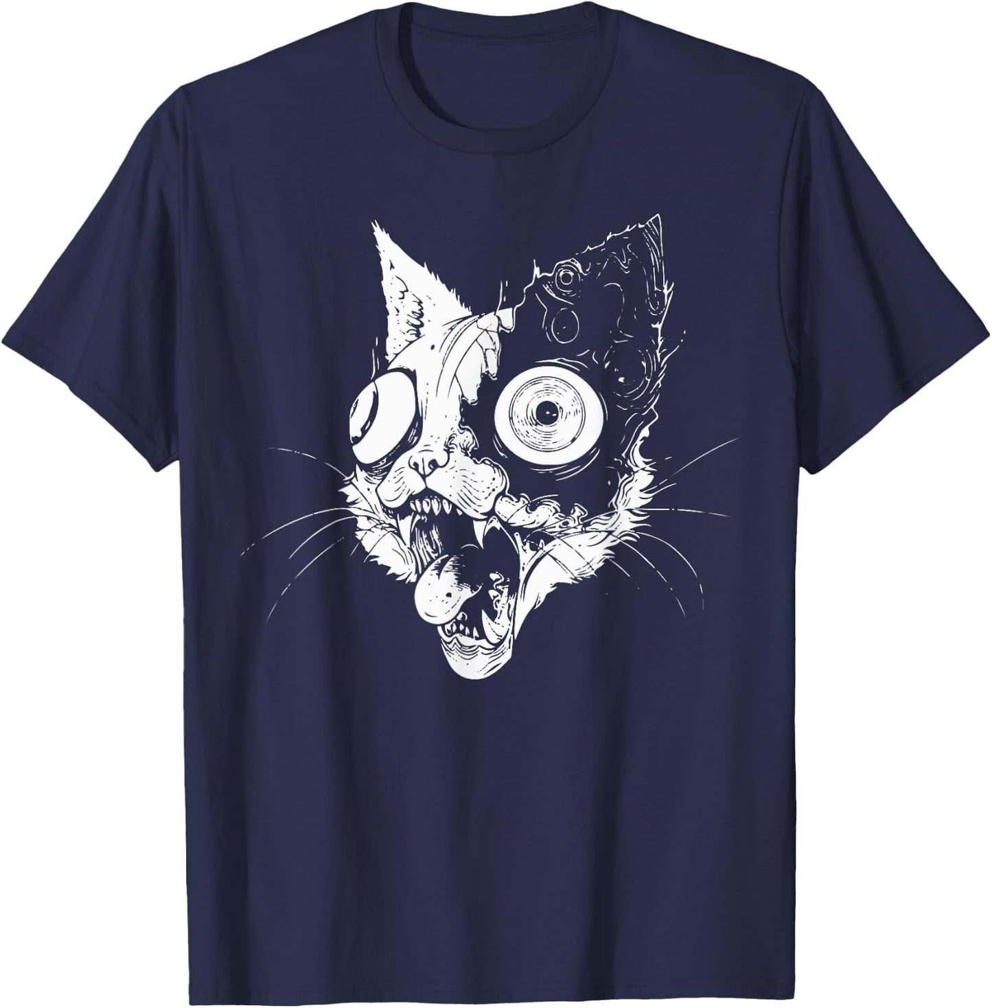 Psychedelic Zombie Cat | Weirdcore Weird Grunge Punk Goth Women T-Shirt - T-Shirt | Navy