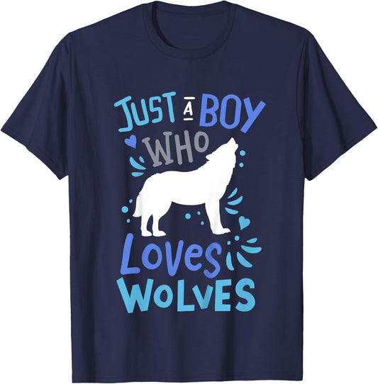 Kids Wolf Just A Boy Who Loves Wolves Gift Wolf Lovers T-Shirt - T-Shirt | Navy