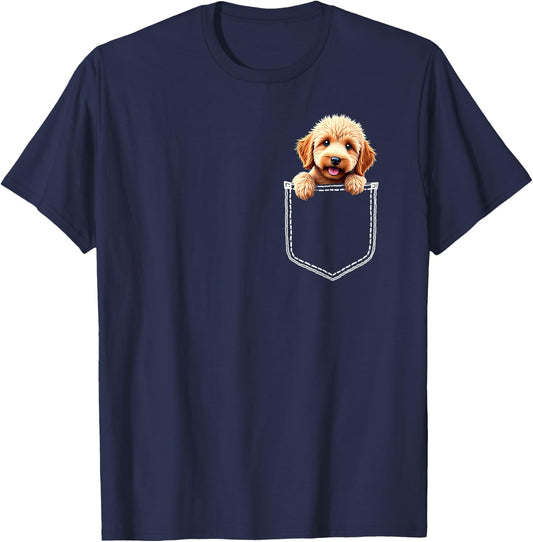 Cute Labradoodle Dog In The Pocket T-Shirt - T-Shirt | Navy