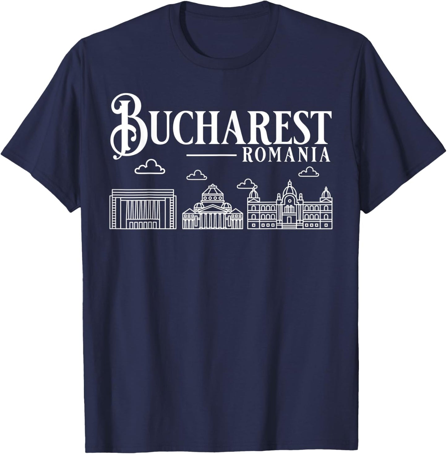 Bucharest Romania City Skyline Map Travel T-Shirt - T-Shirt | Navy