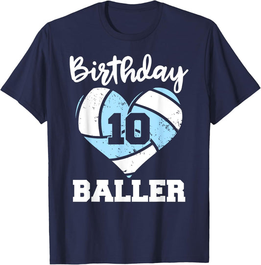 10th Birthday Baller Funny 10 Year Old Volleyball T-Shirt - T-Shirt | Navy