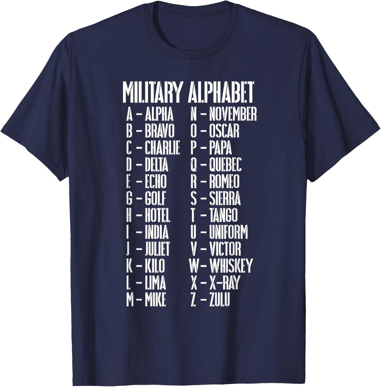 Military Alphabet Term List Armed Forces Pilot Gift T-Shirt - T-Shirt | Navy