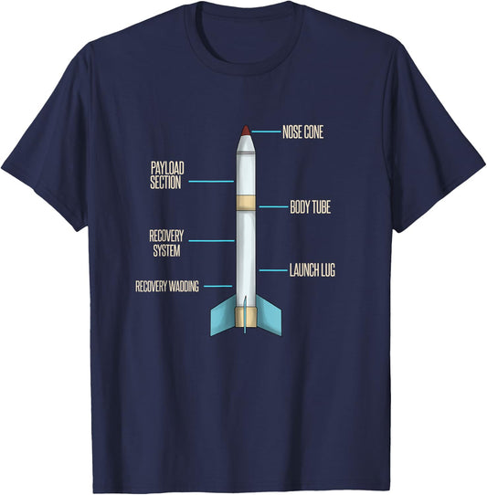Aerospace Model Rocket Kit Drawing Design T-Shirt - T-Shirt | Navy