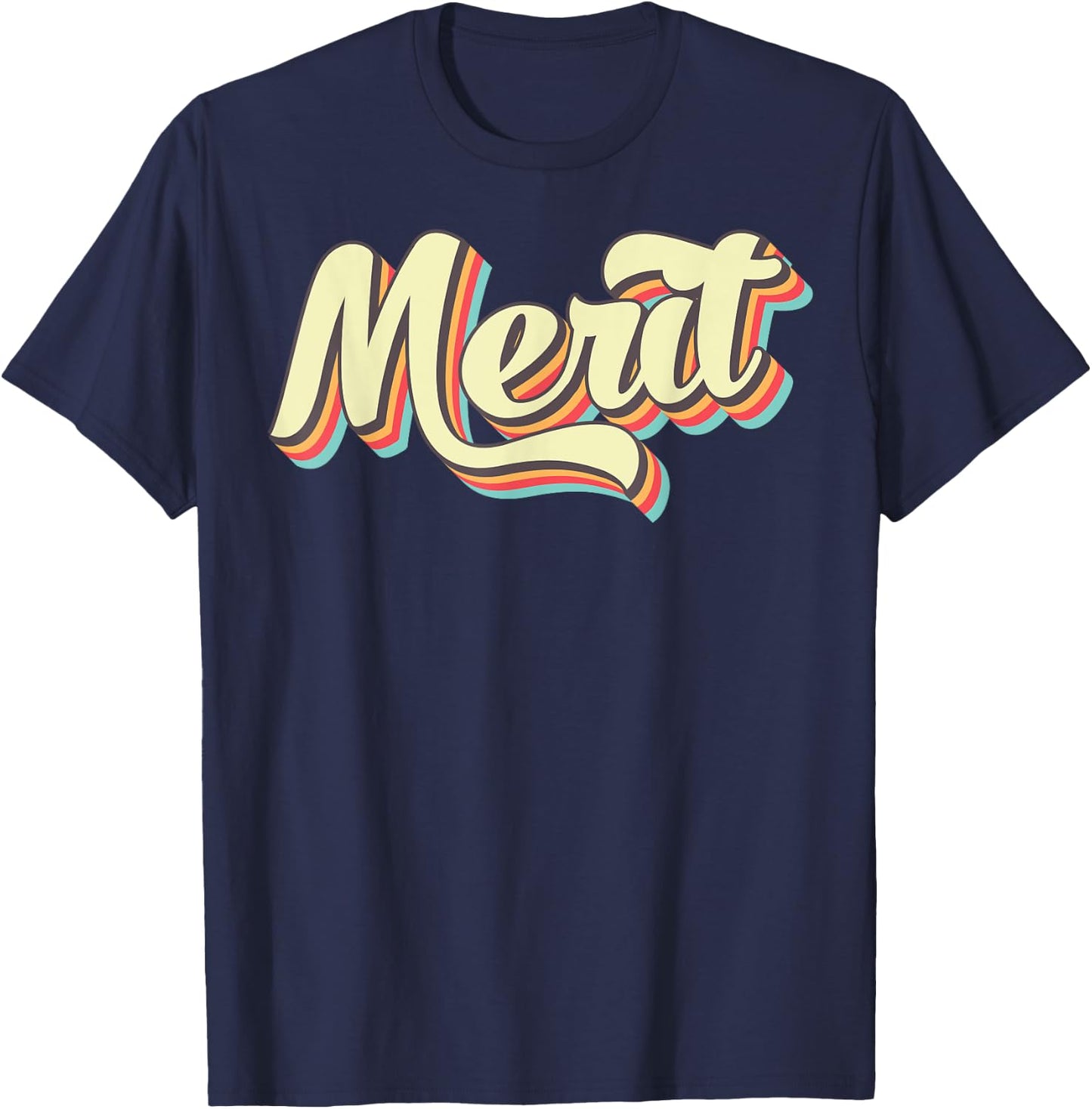 Merit Retro Art Baseball Font Vintage T-Shirt - T-Shirt | Navy