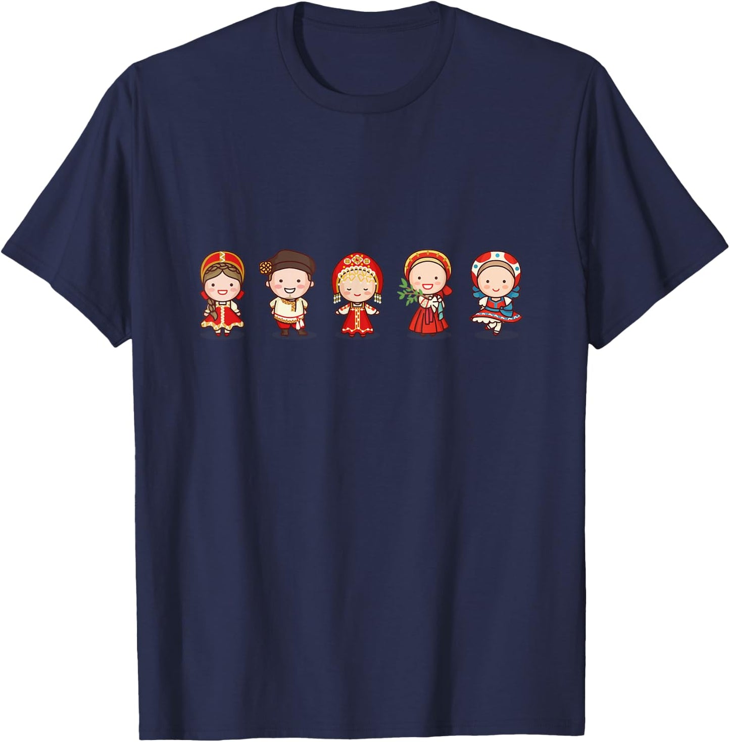 Cute Traditional Russian Characters In Russian Clothing T-Shirt - T-Shirt | Navy
