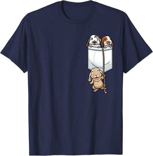 Cute Holland Lop Rabbit In Pocket Animal Lovers T-Shirt - T-Shirt | Navy