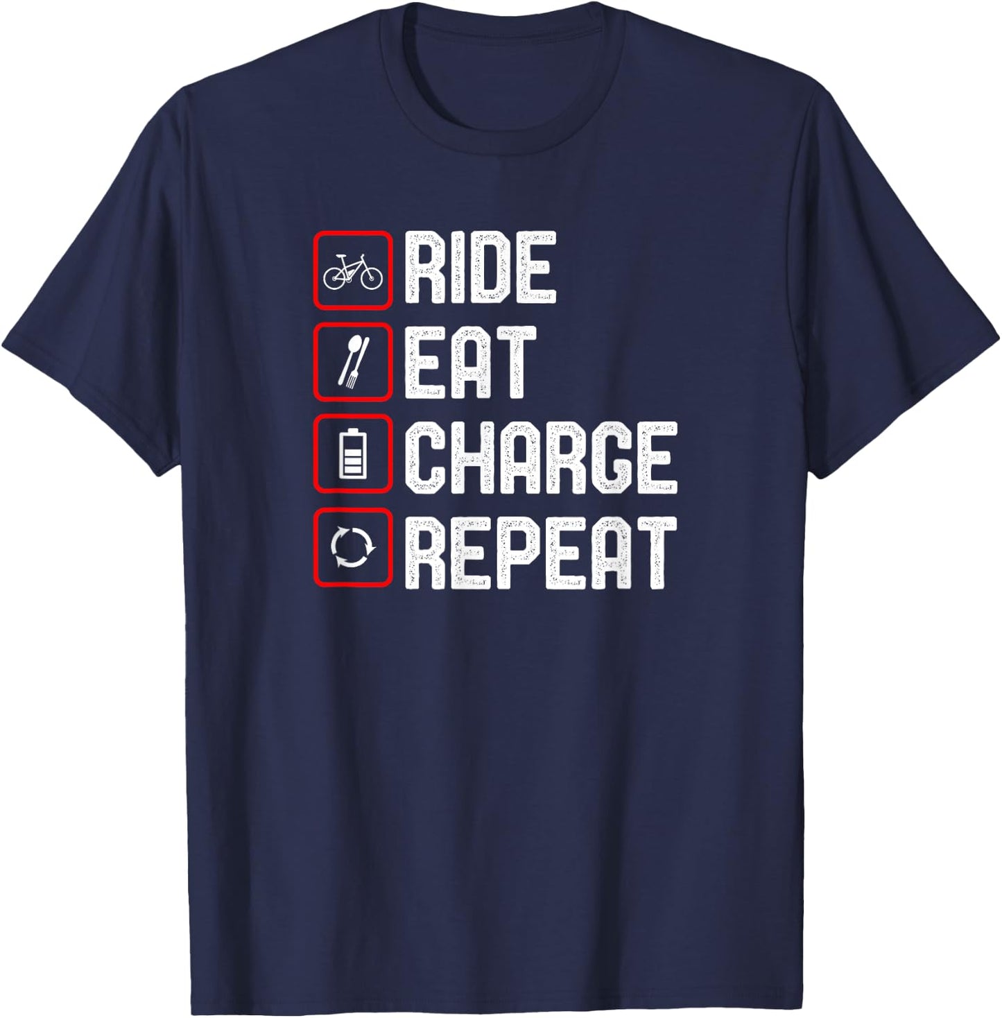 Ride Eat Charge Repeat Funny E-Bike T-Shirt - T-Shirt | Navy