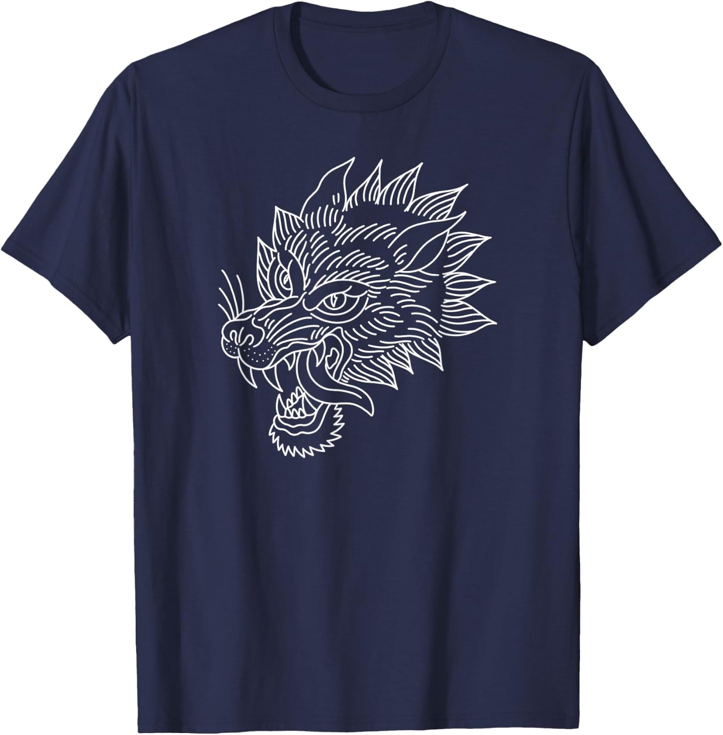 American Traditional Wolf Head Outline Tattoo T-Shirt - T-Shirt | Navy