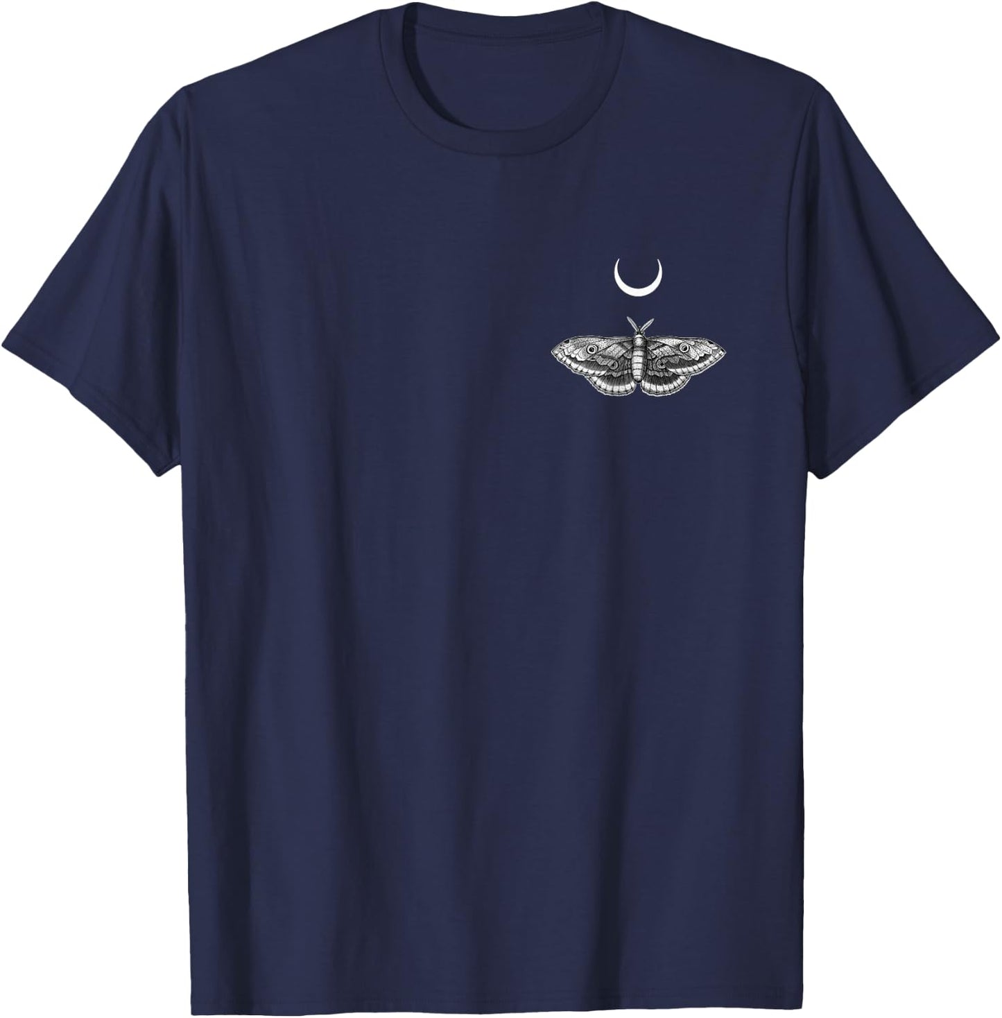 Moth with Crescent Moon Celestial Gothic Lunar Pocket T-Shirt - T-Shirt | Navy