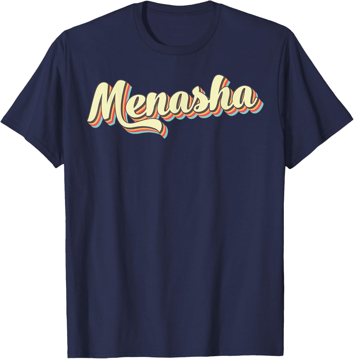 Menasha Retro Art Baseball Font Vintage T-Shirt - T-Shirt | Navy