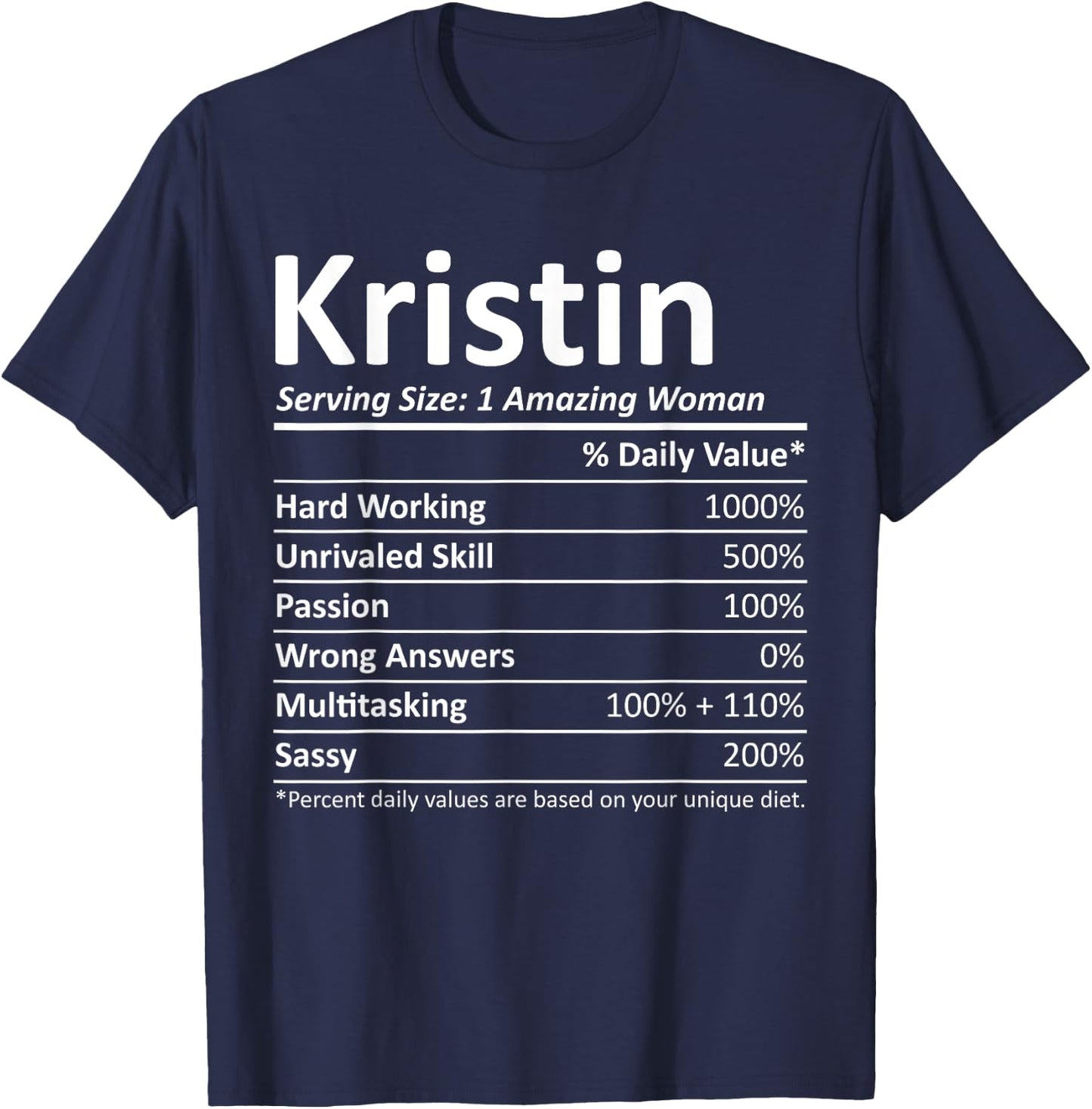 KRISTIN Nutrition Personalized Name Funny Christmas Gift T-Shirt - T-Shirt | Navy