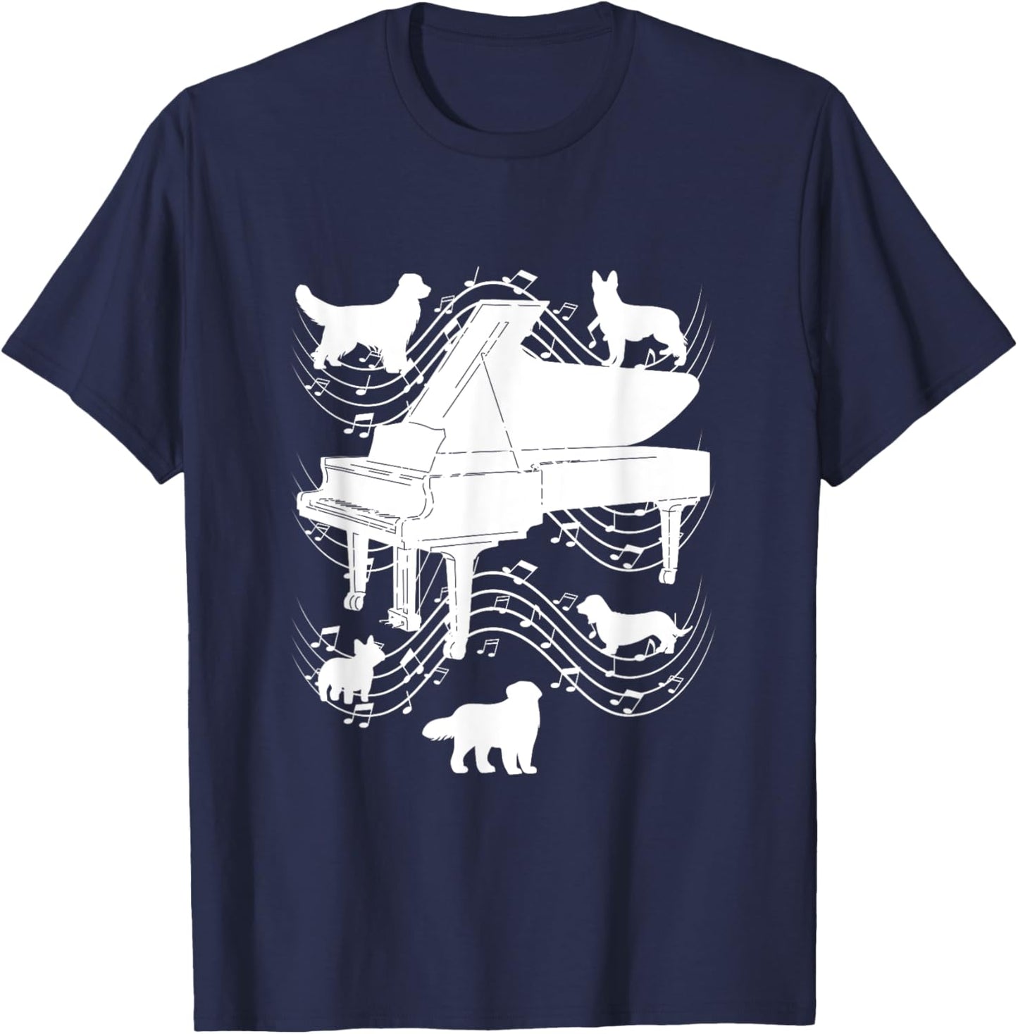 Piano Dog Shirt Musical Notes Musician Pianist Dog Lover T-Shirt - T-Shirt | Navy