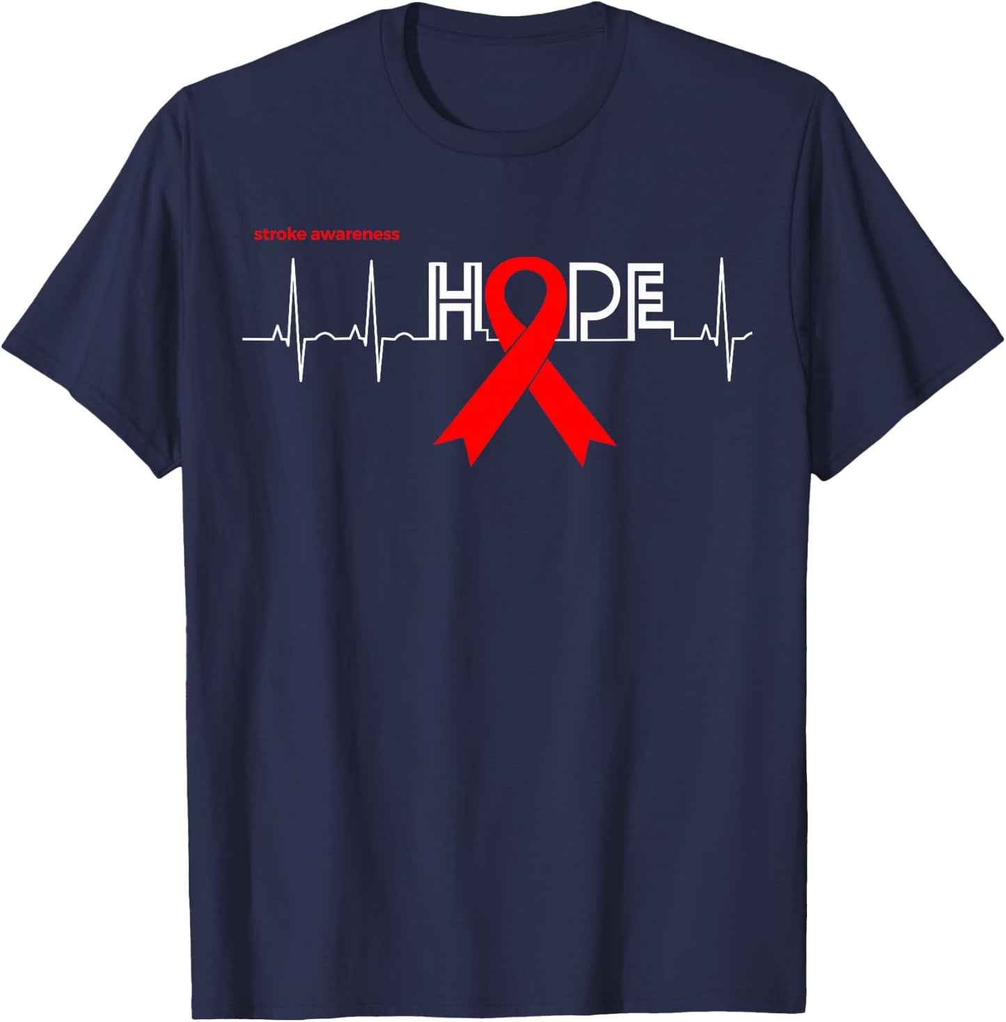 HOPE | Awareness Month Products Red Ribbon Stroke Awareness T-Shirt - T-Shirt | Navy