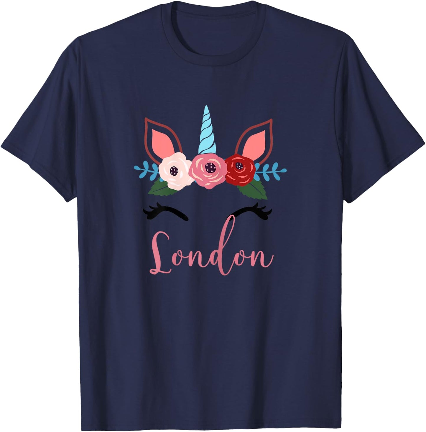 Cute London Magical Floral Unicorn For Girls T-Shirt - T-Shirt | Navy