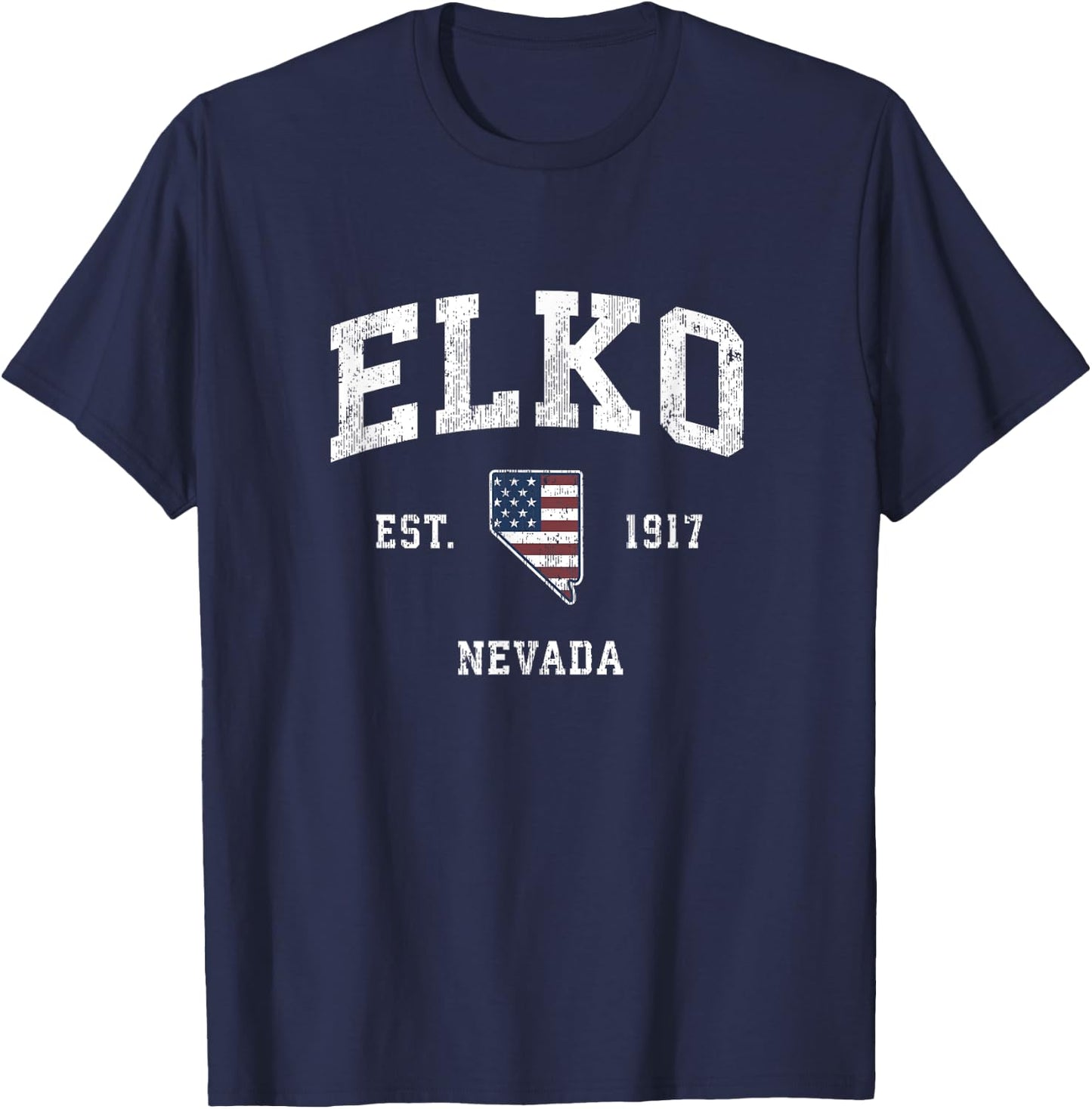 Elko Nevada NV Vintage American Flag Sports Design T-Shirt - T-Shirt | Navy