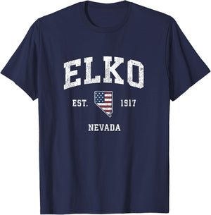 Elko Nevada NV Vintage American Flag Sports Design T-Shirt - T-Shirt | Navy