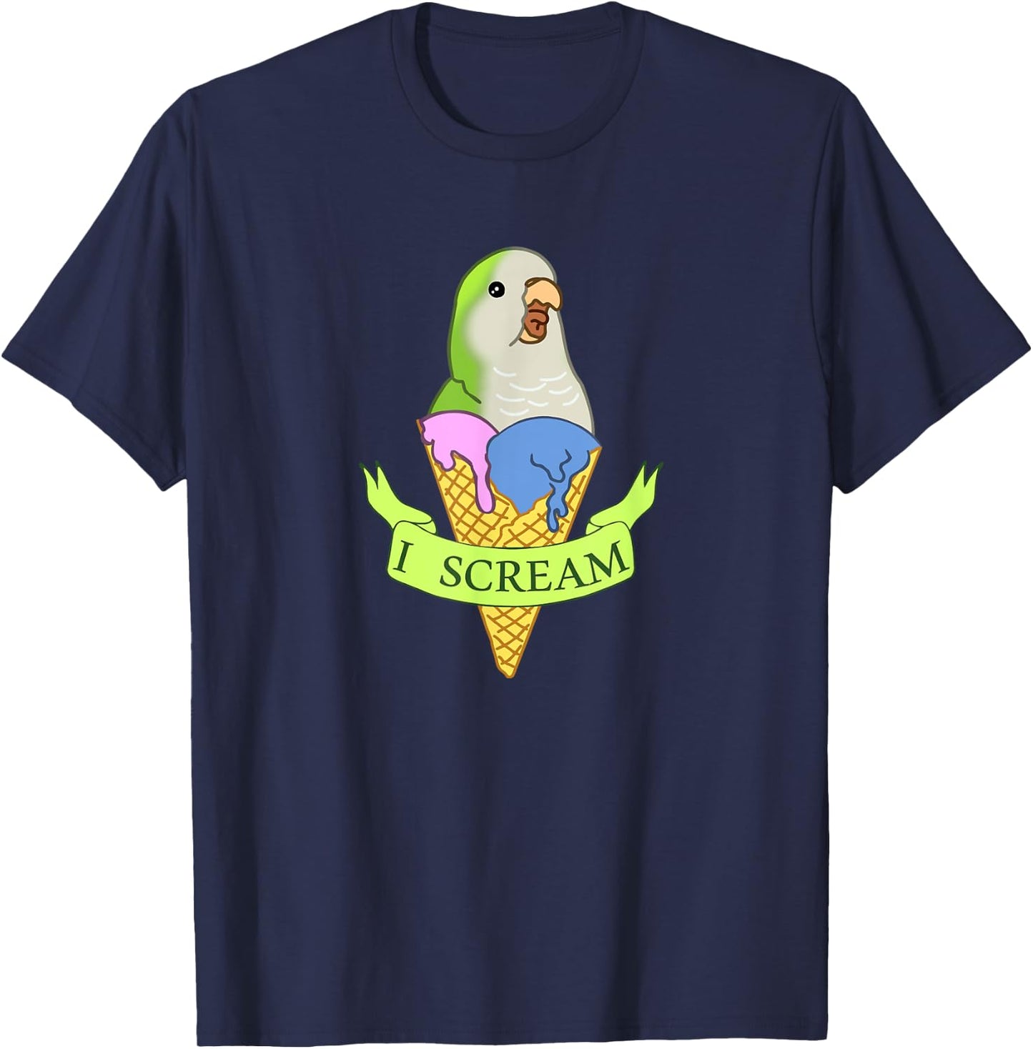 Funny Ice cream Monk Parakeet, I scream Green quaker parrot Women Kids T-Shirt - T-Shirt | Navy