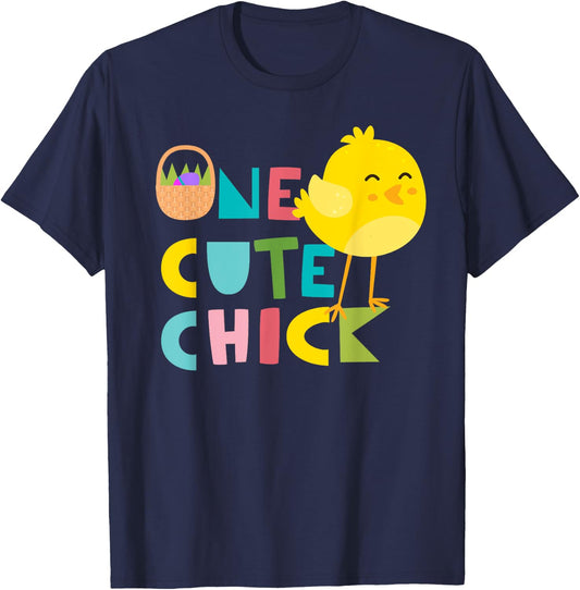 Cute and Funny Kids One Cute Chick T-Shirt - T-Shirt | Navy