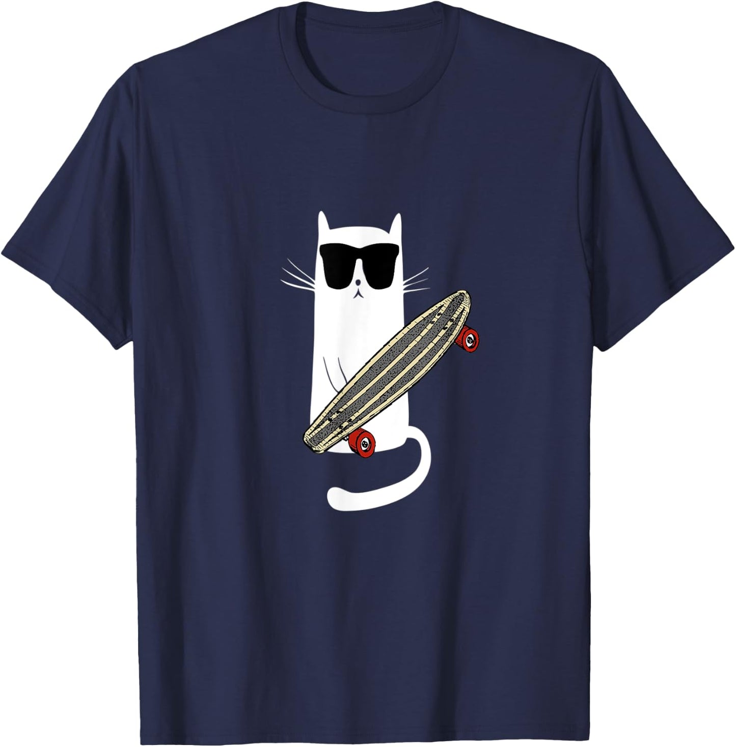 Funny Cat Wearing Sunglasses Skateboarding Men Women Kids T-Shirt - T-Shirt | Navy