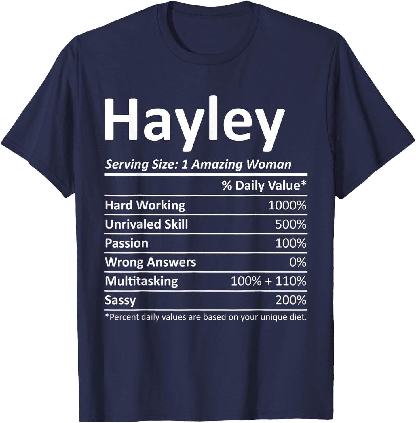 HAYLEY Nutrition Personalized Name Funny Christmas Idea T-Shirt - T-Shirt | Navy