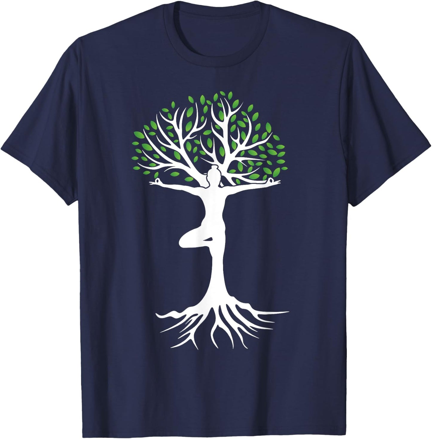 Zen Tree-Pose with Leaves Branches and Roots Yoga Namaste T-Shirt - T-Shirt | Navy