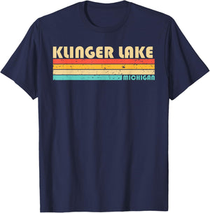 KLINGER LAKE MICHIGAN Funny Fishing Camping Summer T-Shirt - T-Shirt | Navy
