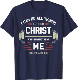 Philippians 4:13 Gym Fitness Christian Weightlifter Workout T-Shirt - T-Shirt | Navy