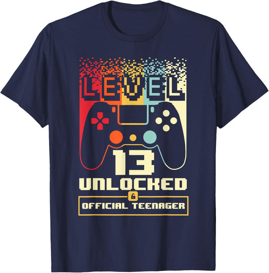 13th Birthday Gift Boys Level 13 Unlocked Official Teenager T-Shirt - T-Shirt | Navy