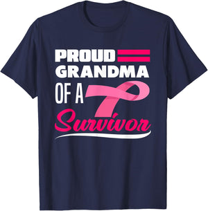 Proud Grandma Of A Survivor Granddaughter Breast Cancer T-Shirt - T-Shirt | Navy