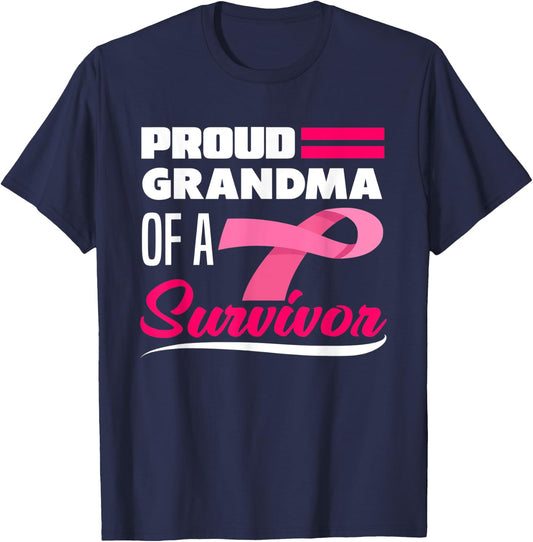 Proud Grandma Of A Survivor Granddaughter Breast Cancer T-Shirt - T-Shirt | Navy