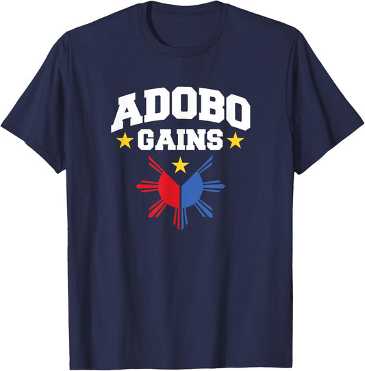 Adobo Gains Funny Filipino Philippine Sun Flag Pride T-Shirt - T-Shirt | Navy