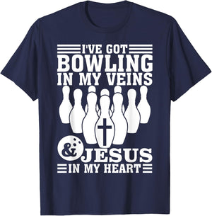 Funny Bowling Gift Women Cute Bowler And Jesus Love T-Shirt - T-Shirt | Navy