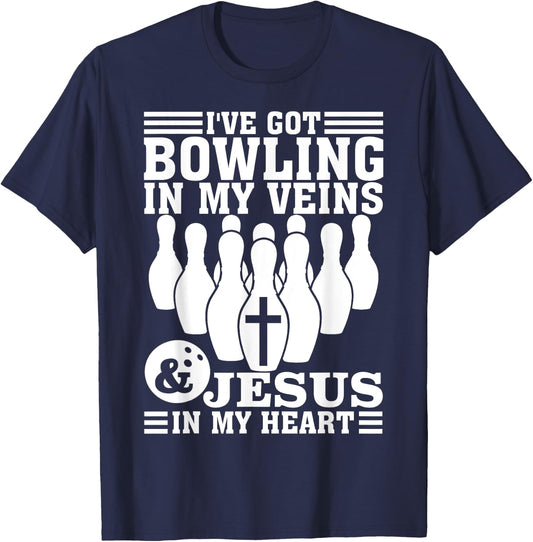 Funny Bowling Gift Women Cute Bowler And Jesus Love T-Shirt - T-Shirt | Navy