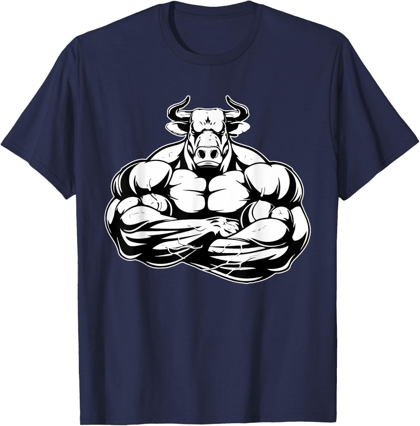Bull With Muscles Shredded Taurus Fitness Workout Gym Lover T-Shirt - T-Shirt | Navy