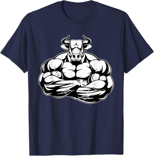Bull With Muscles Shredded Taurus Fitness Workout Gym Lover T-Shirt - T-Shirt | Navy