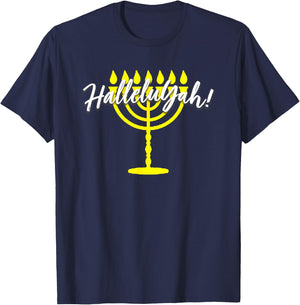 HalleluYah Hebrew Menorah Torah YHWH T-Shirt - T-Shirt | Navy