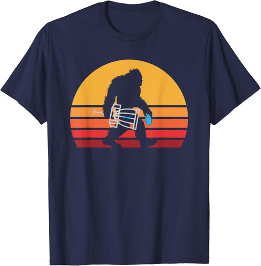 Retro Bigfoot Disc Golf Eighties Sasquatch Disc Golfing T-Shirt - T-Shirt | Navy