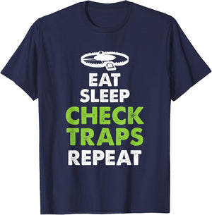 Eat Sleep Check Traps Repeat Animal Trapper Hunting T-Shirt - T-Shirt | Navy