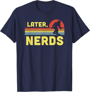 Later, Nerds Funny Bigfoot Retro Rainbow Sunset Sasquatch T-Shirt - T-Shirt | Navy