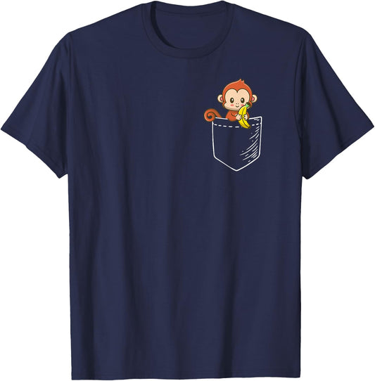 Boys Girls Kids Pet Monkey Banana Lover in a Pocket T-Shirt - T-Shirt | Navy