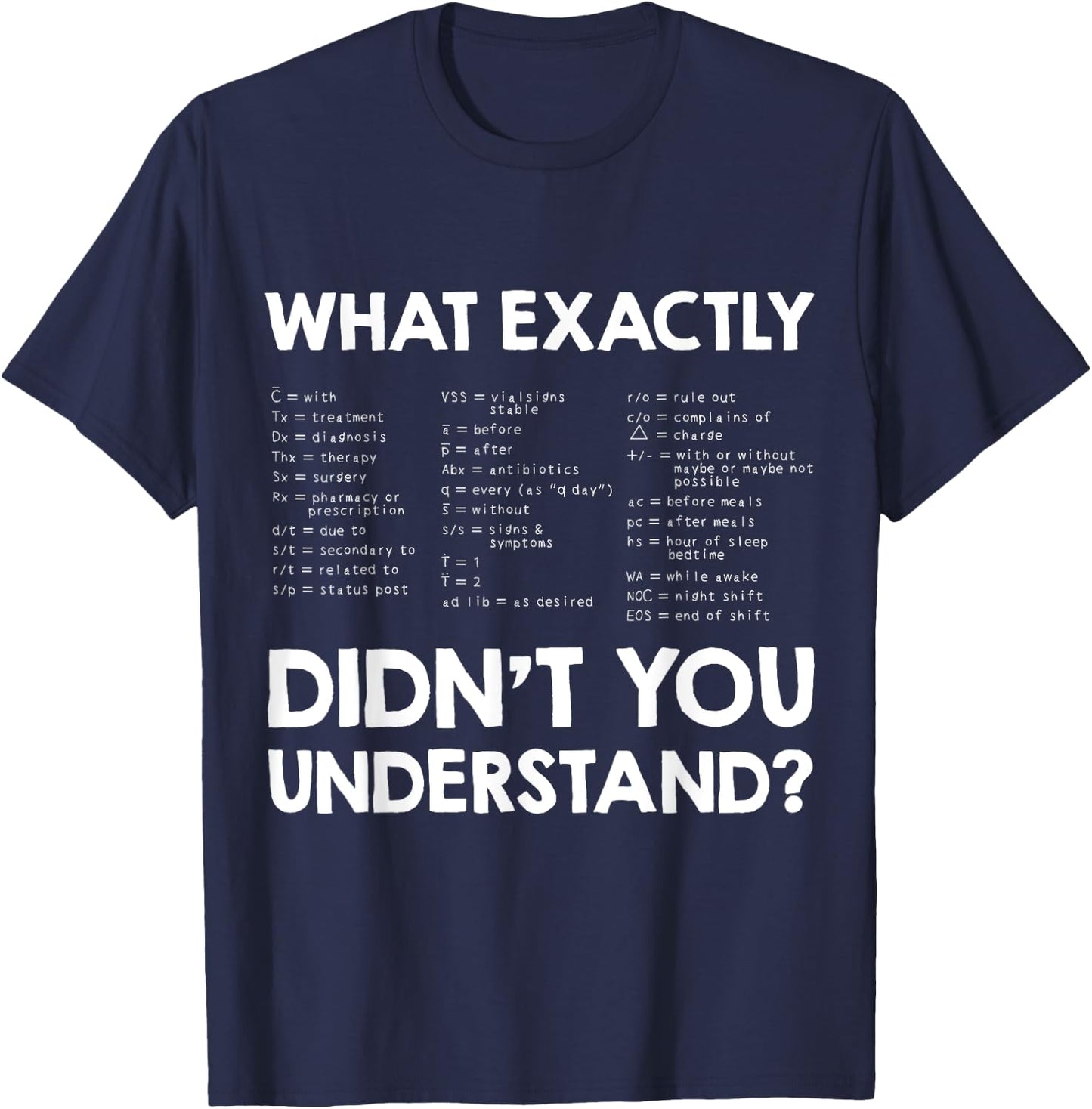 Nurse Nursing Medicine Doctor RN Medical Abbreviations T-Shirt - T-Shirt | Navy