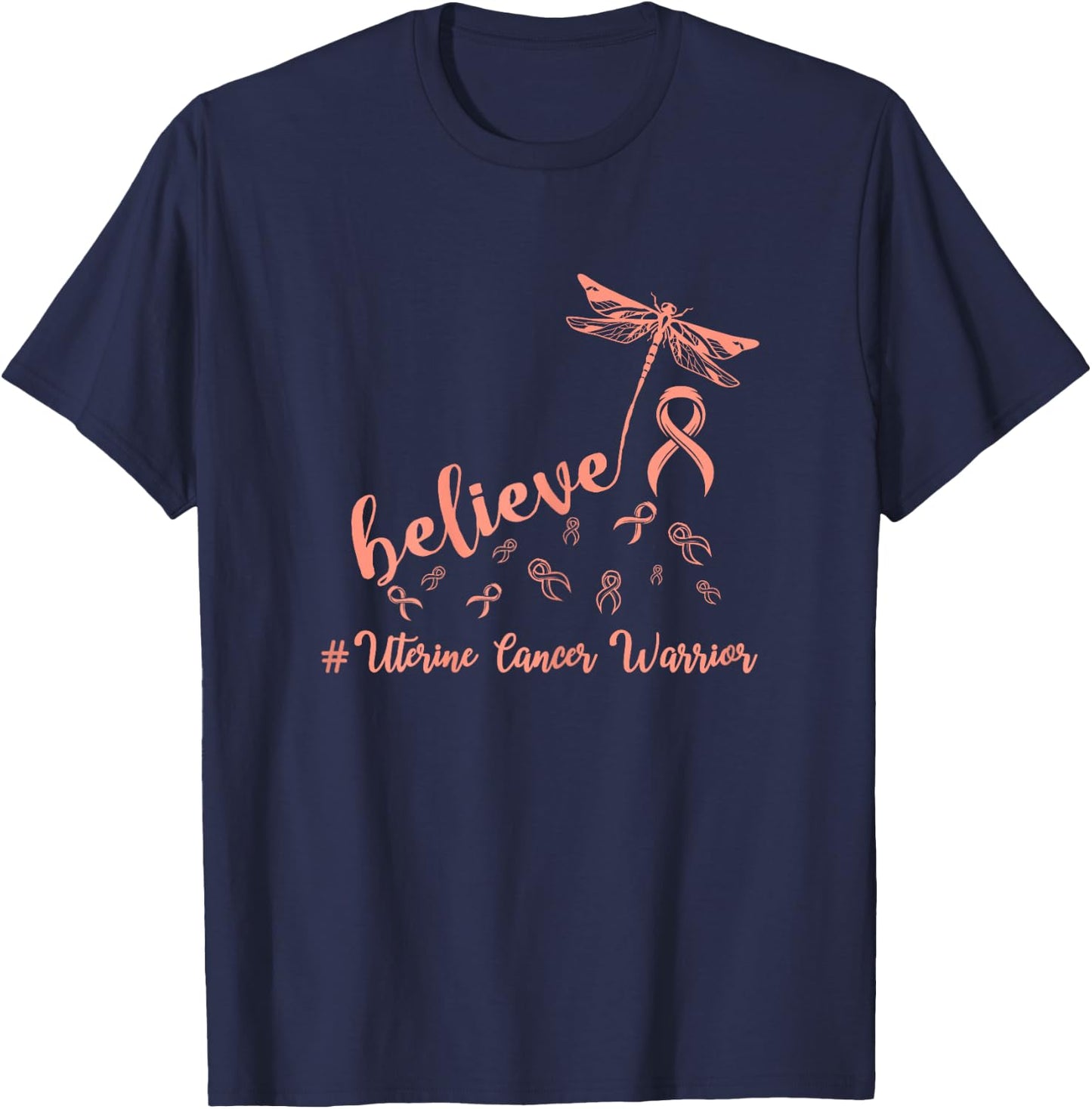Uterine Cancer warrior dragonfly believe Hope T-Shirt - T-Shirt | Navy