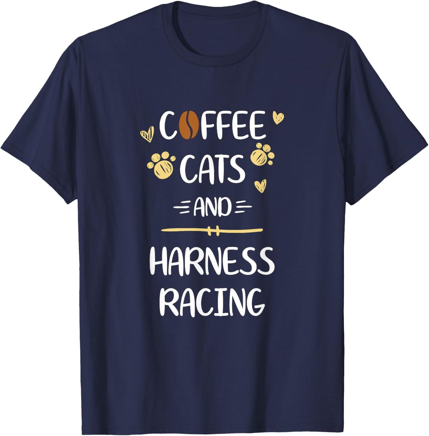 Coffee Cats and Harness Racing Horse Riding Race T-Shirt - T-Shirt | Navy