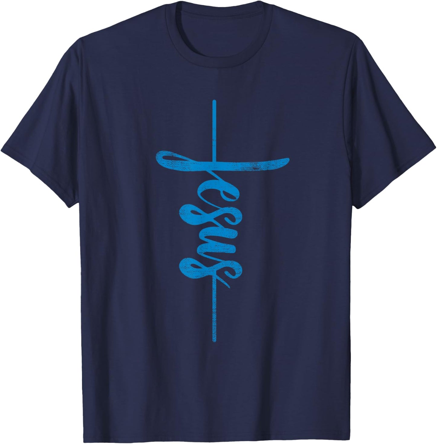 Jesus Christian Cross Art Cursive Inspiring Gift Men Women T-Shirt - T-Shirt | Navy