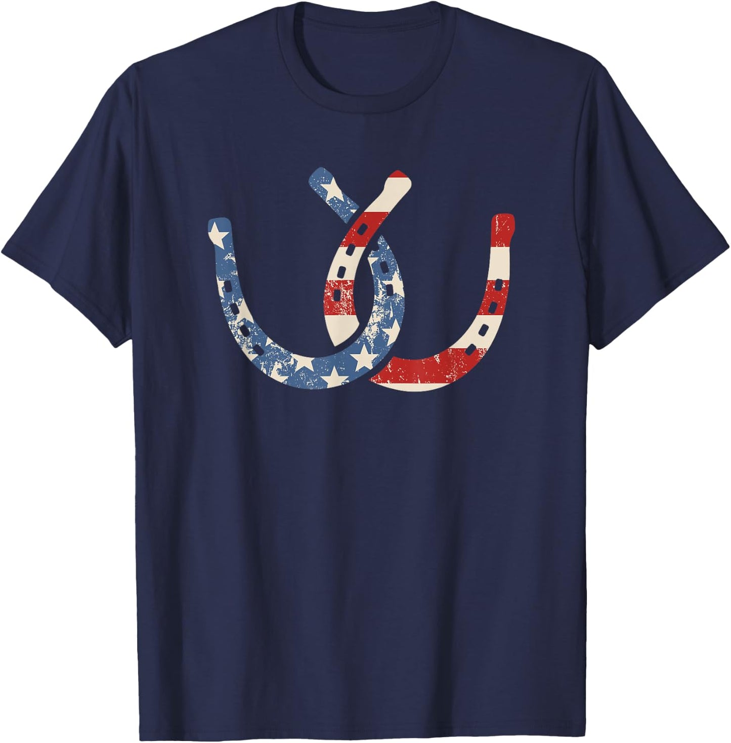 Horseshoe Flag July 4th Horseback Riding Horse Equestrian T-Shirt - T-Shirt | Navy