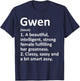 GWEN Definition Personalized Name Funny Christmas Gift T-Shirt - T-Shirt | Navy